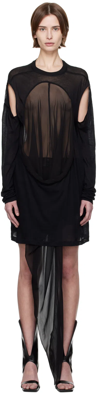 Rick Owens Black Hollywood Drain T-shirt In 0909 Black/black