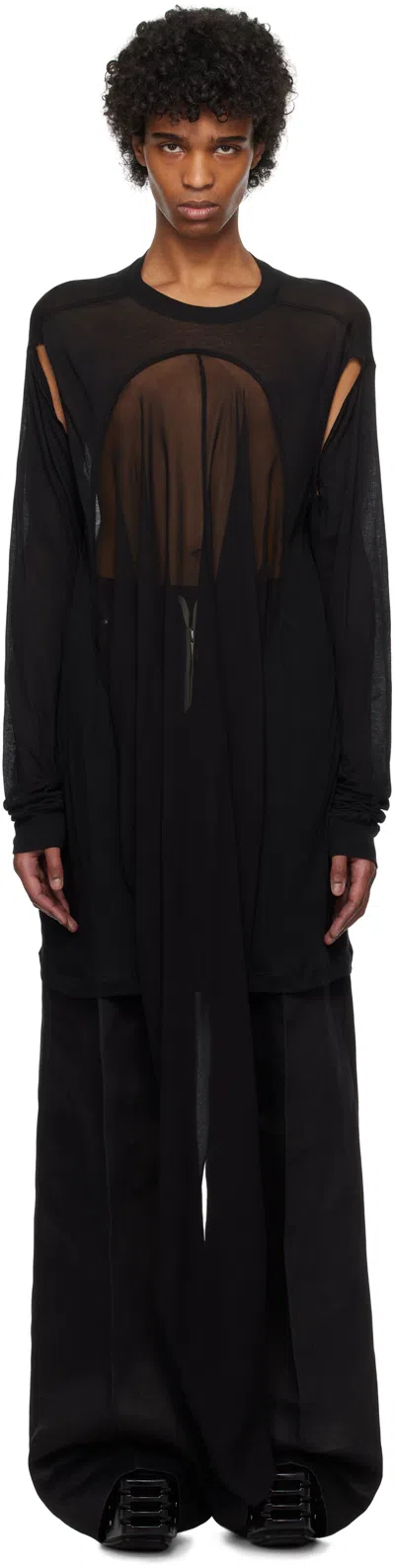 Rick Owens Black Hollywood Drain T-shirt In 0909 Black/black