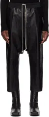Rick Owens Black Hollywood Drawstring Cropped Leather Pants In 09 Black