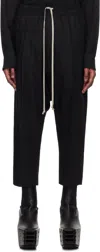 Rick Owens Black Hollywood Heavy Drawstring Cropped Trousers In 09 Black