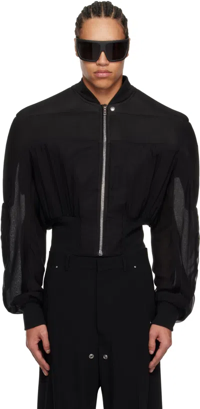 Rick Owens Black Hollywood Girdered Bomber Jacket In 09 Black