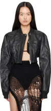 Rick Owens Black Hollywood Girdered Cropped Leather Bomber Jacket In 09 Black