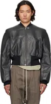 Rick Owens Black Hollywood Girdered Leather Bomber Jacket In Black