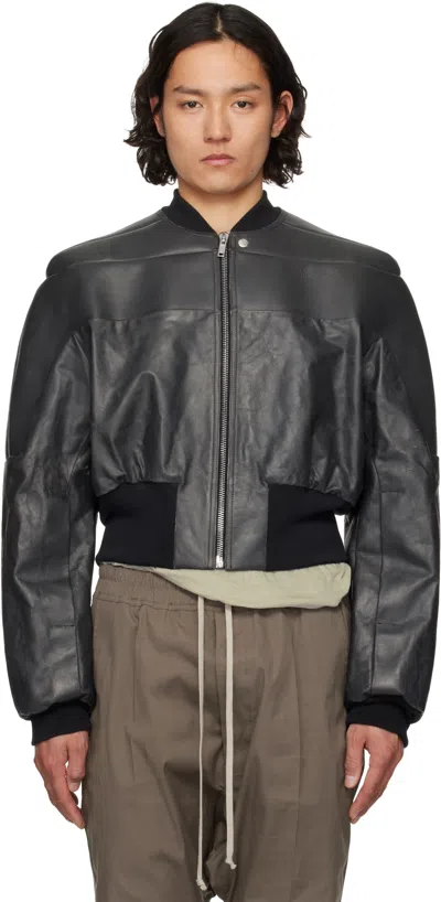 Rick Owens Black Hollywood Girdered Leather Bomber Jacket In 09 Black