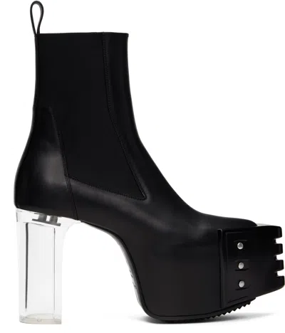 Rick Owens Black Hollywood Grilled Kiss 45 Chelsea Boots In 90 Black/clear