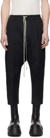 Rick Owens Black Hollywood Heavy Drawstring Cropped Trousers In 09 Black