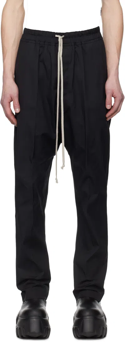 Rick Owens Black Hollywood Heavy Drawstring Long Trousers In 09 Black