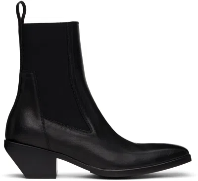Rick Owens Black Hollywood Heeled Sliver Chelsea Boots In 09 Black