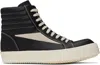 Rick Owens Men Leather High Vintage Sneaks In 911 Black/milk/milk