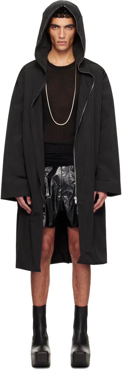 Rick Owens Black Hollywood Hooded Gimp Coat In 09 Black