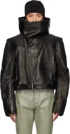 Rick Owens Black Hollywood Hooded Stooges Leather Jacket In 09 Black