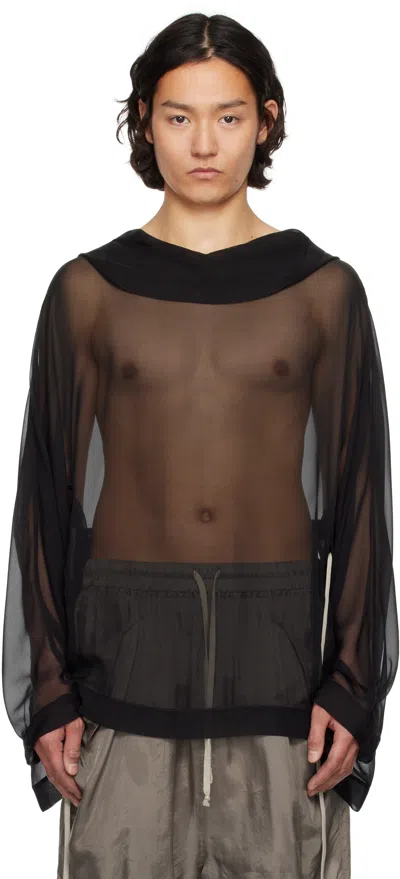 Rick Owens Black Hollywood Hooded Tunic Hoodie In 09 Black