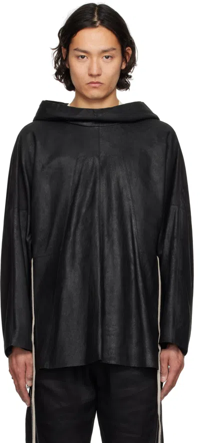 Rick Owens Black Hollywood Hooded Tunic Leather Jacket In 09 Black