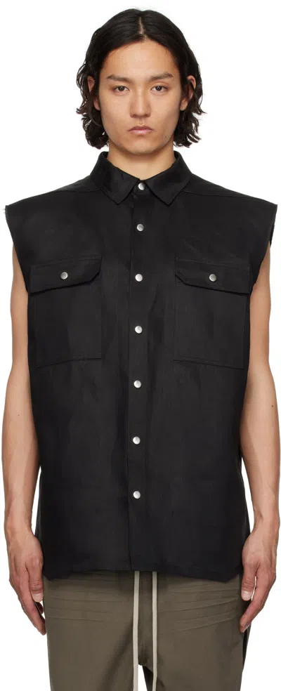 RICK OWENS BLACK HOLLYWOOD JUMBO SL OVERSHIRT