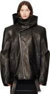 Rick Owens Black Hollywood Jumbo Stooges Cropped Leather Jacket In Black