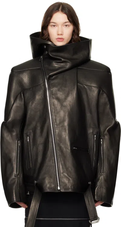 Rick Owens Black Hollywood Jumbo Stooges Cropped Leather Jacket