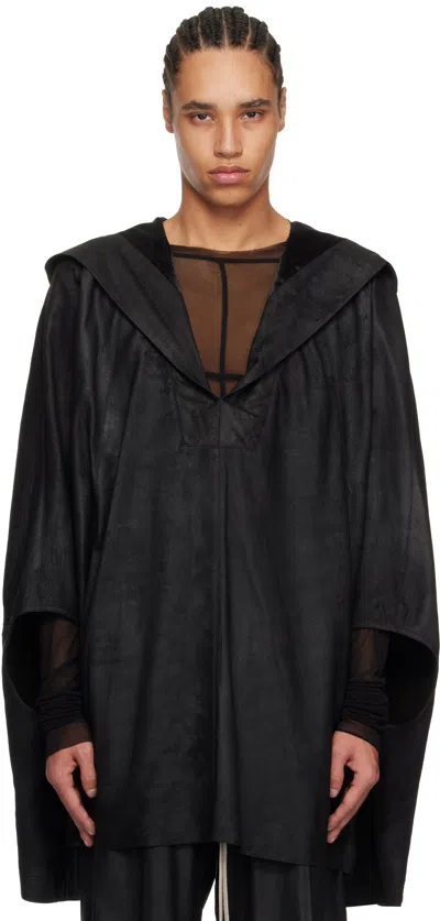 Rick Owens Black Hollywood Kaftan Leather Hoodie