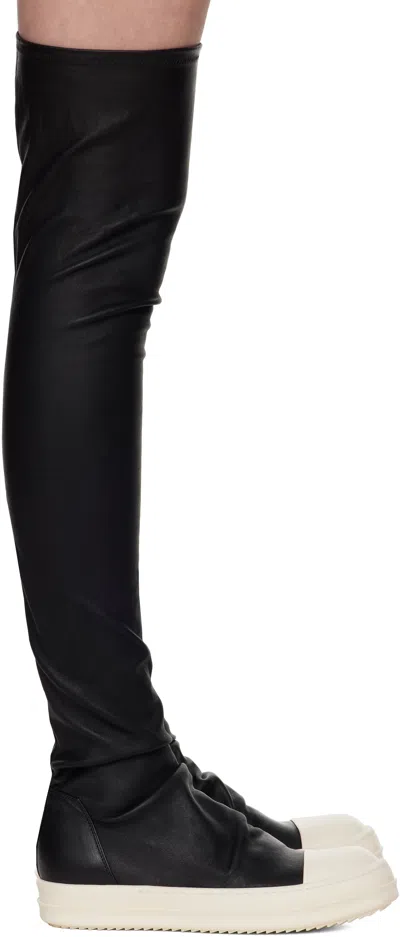 Rick Owens Black Hollywood Knee High Stocking Sneaks Tall Boots In 911 Black/milk