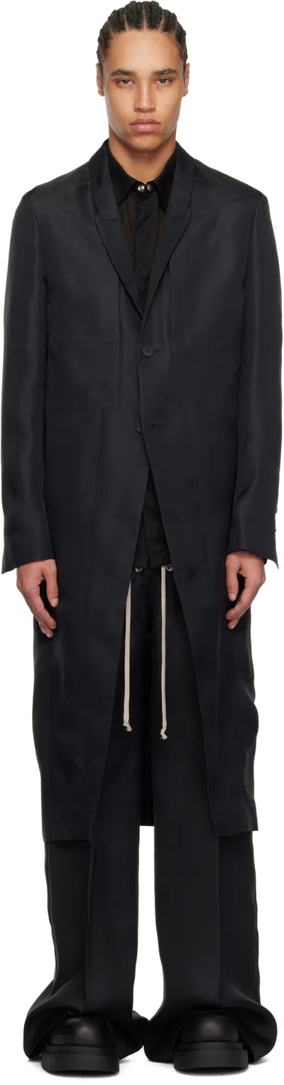 Rick Owens Black Hollywood Lido Coat In 09 Black