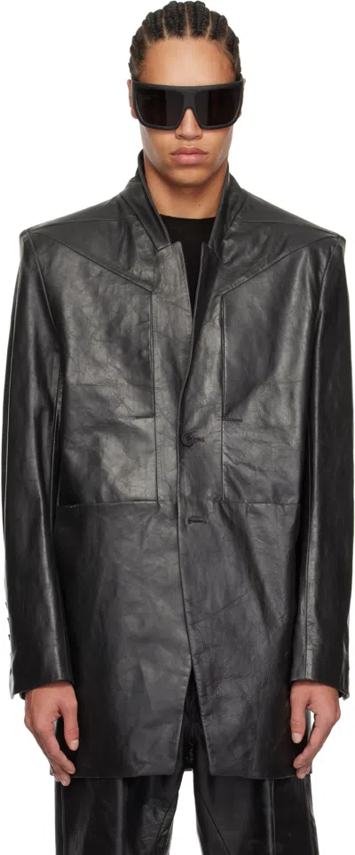 Rick Owens Black Hollywood Lido Leather Jacket In 09 Black