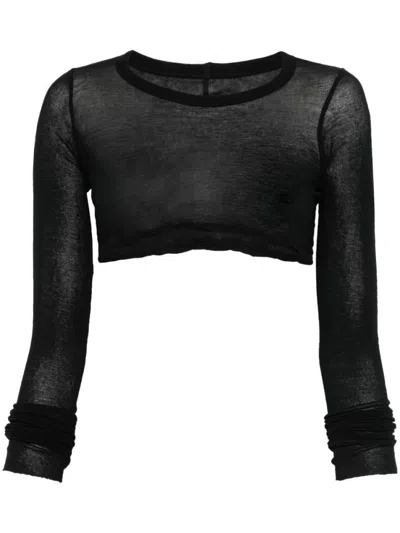 Rick Owens Black Hollywood Ls Crop T-shirt