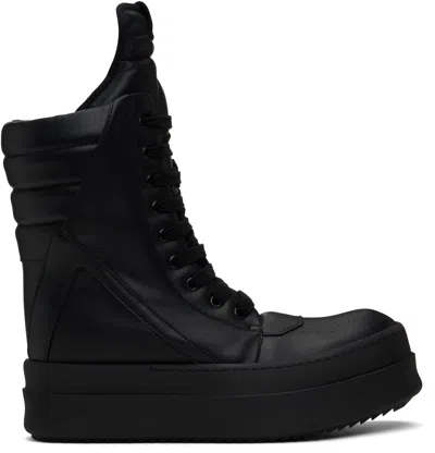 Rick Owens Black Hollywood Mega Geobasket Trainers In 999 Black/black/blac