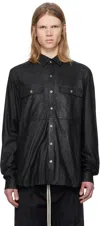 Rick Owens Black Hollywood Megablister Lamb Leather Overshirt In 09 Black