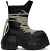 Rick Owens Black Hollywood Megalace Mega Tractor Boots In 99 Black/black