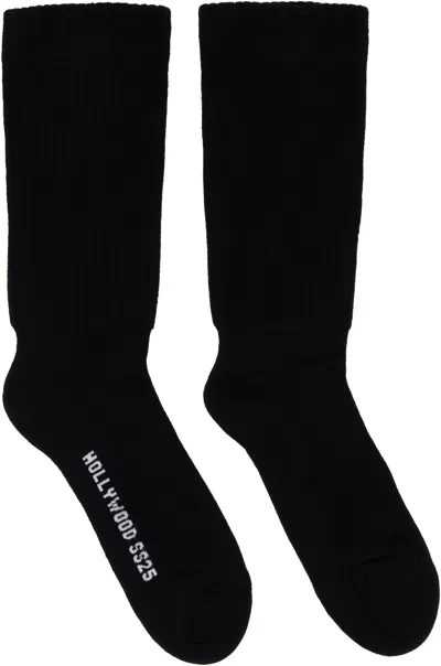 Rick Owens Black Hollywood Mid Calf Socks In 911 Black/milk/milk