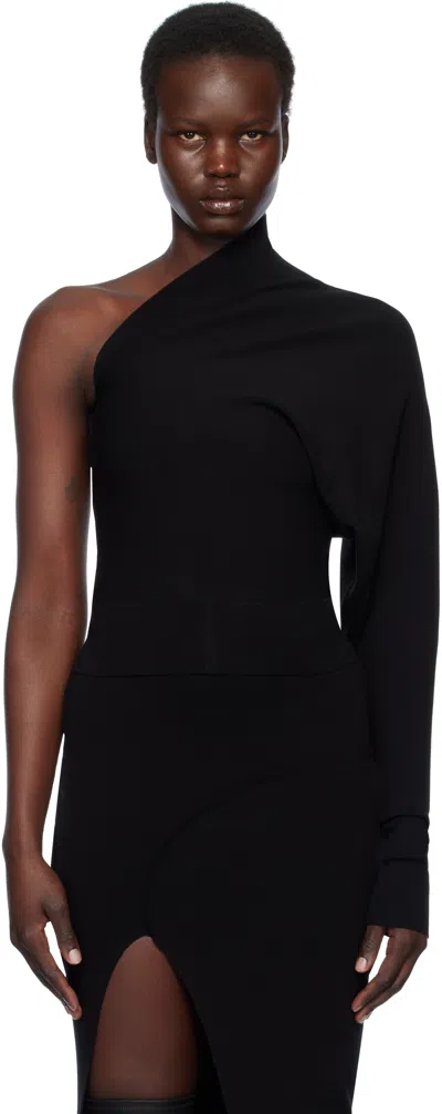 Rick Owens Black Hollywood One Shoulder Top In 09 Black