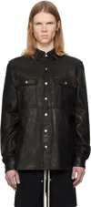 Rick Owens Black Hollywood Oversized Leather Overshirt In 09 Black