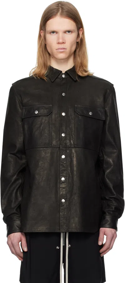 Rick Owens Black Hollywood Oversized Leather Overshirt In 09 Black