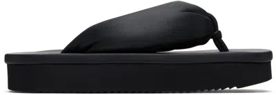RICK OWENS BLACK HOLLYWOOD PEACHED LAMBSKIN FLIP-FLOPS