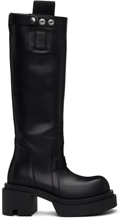 RICK OWENS BLACK HOLLYWOOD PULL ON BOGUN TALL BOOTS