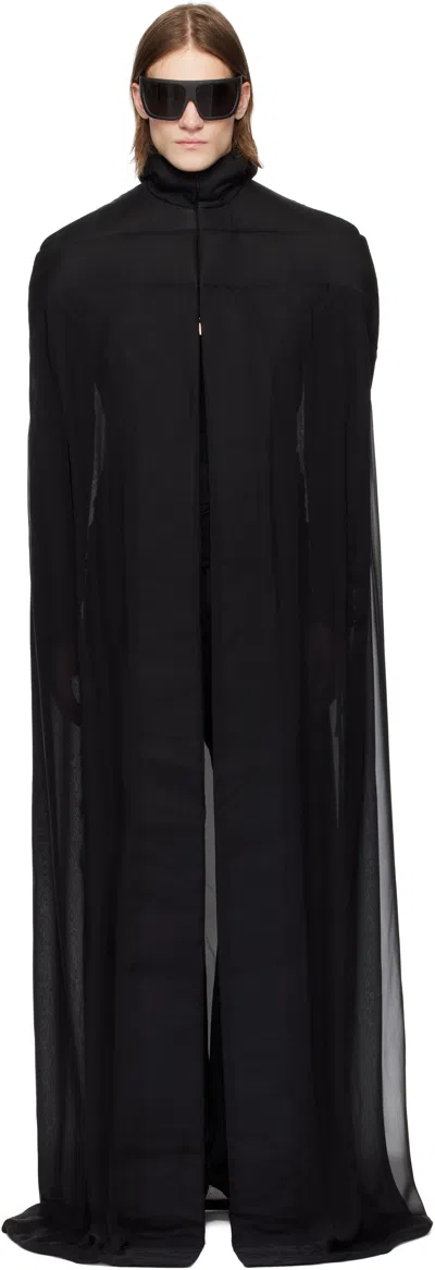 Rick Owens Black Hollywood Pville Cape Long Coat In 09 Black