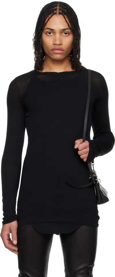 Rick Owens Black Hollywood Rib Ls T-shirt In 09 Black