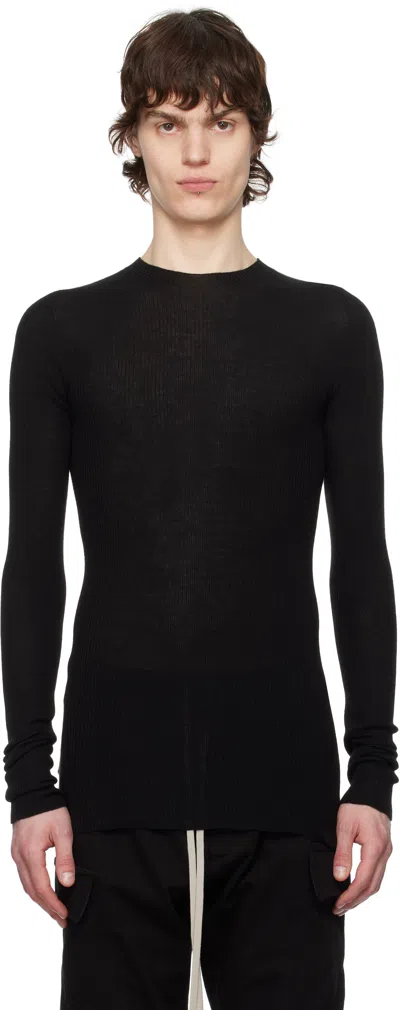 Rick Owens Black Hollywood Ribbed Round Neck Sweater In Negro