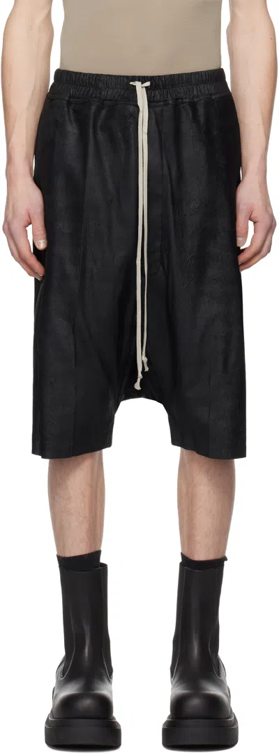 Rick Owens Black Hollywood Rick's Pods Leather Shorts In 09 Black