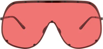 Rick Owens Black Hollywood Shield Sunglasses In 0903 Black/red