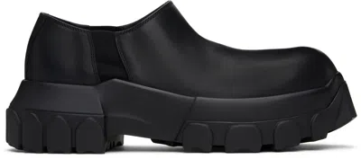 Rick Owens Black Hollywood Slip On Tractor Loafers In 99 Black/black