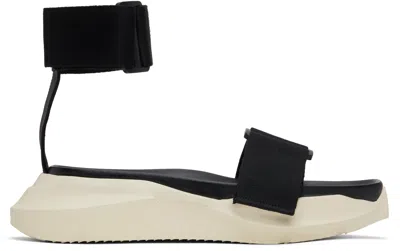 Rick Owens Black Hollywood Strap Spartan Geth Slide Sandals In 91 Black/milkmilk/mi
