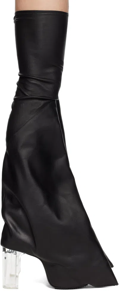 RICK OWENS BLACK HOLLYWOOD TACO KISS TALL BOOTS