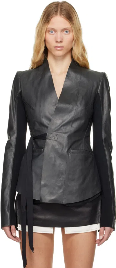 Rick Owens Black Hollywood Tamponato Calf Leather Jacket In 09 Black