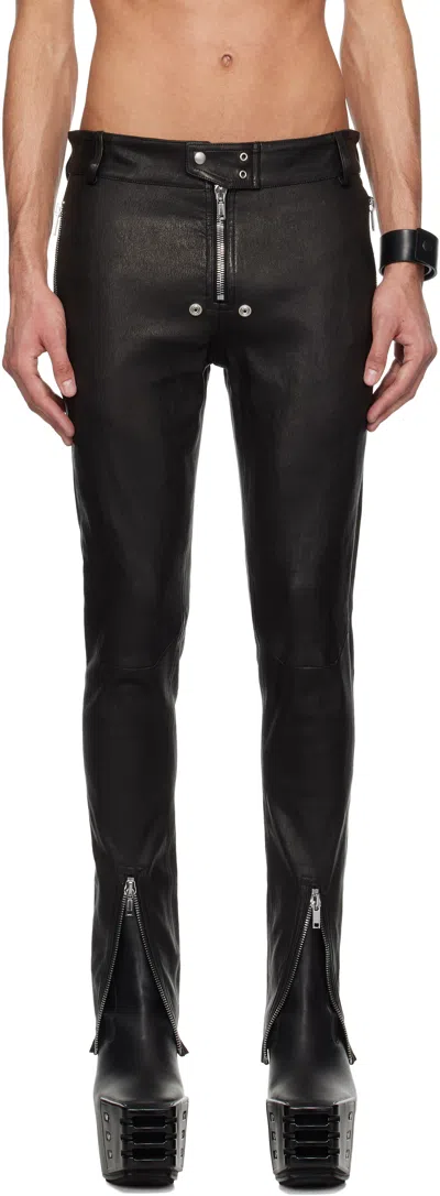 Rick Owens Black Hollywood Tyrone Bela Leather Pants In 09 Black