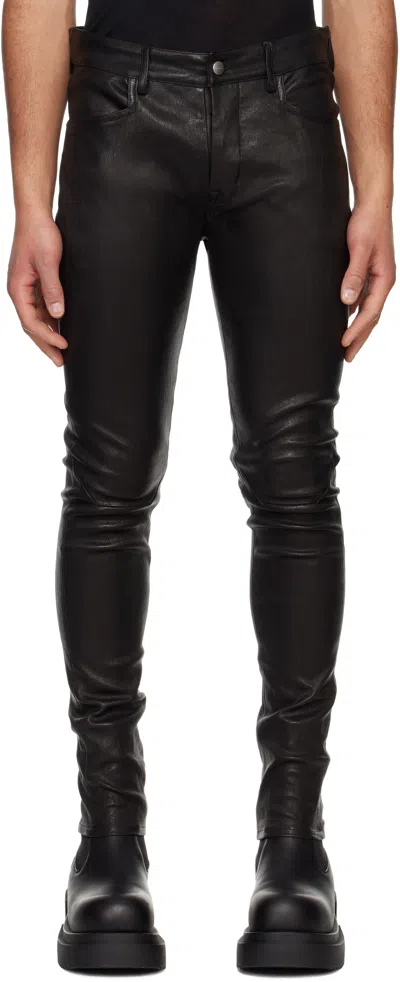Rick Owens Black Hollywood Tyrone Leather Pants In 09 Black