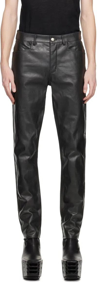 Rick Owens Black Hollywood Tyrone Leather Pants In 09 Black