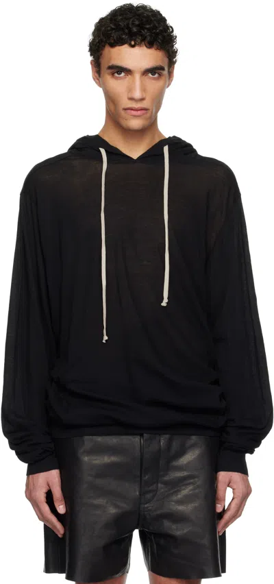Rick Owens Black Hollywood Unstable Cotton Hoodie In 09 Black
