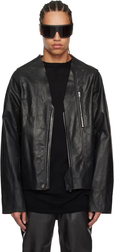 Rick Owens Black Hollywood V Safety Leather Jacket In 09 Black