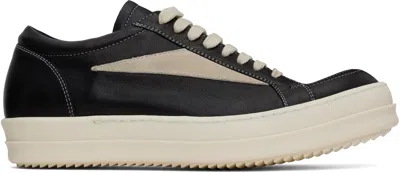Rick Owens Black Hollywood Vintage Trainers In 911 Black/milk/milk