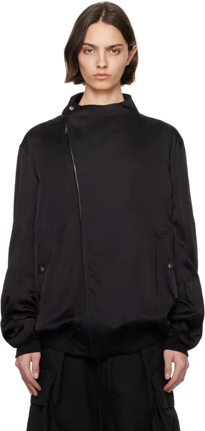 Rick Owens Black Hollywood Washed Charmeuse Anthem Bomber Jacket